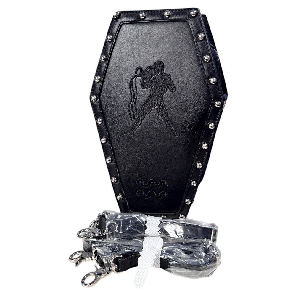 Black Coffin Bag‎ Aquarius Zodiac Studded Shoulder Crossbody